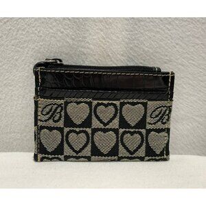 Brighton Zip Top Card Case Holder Wallet Black Grey Heart Canvas